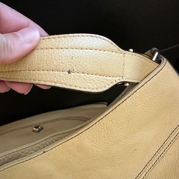 Authentic MCM Pale Yellow Pebbled Leather Studded Logo Motifs Shoulder Bag - Picture 7 of 15